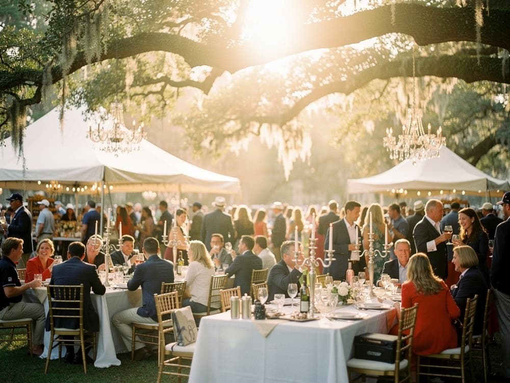 Ole Miss fans tailgating under the oaks of The Grove